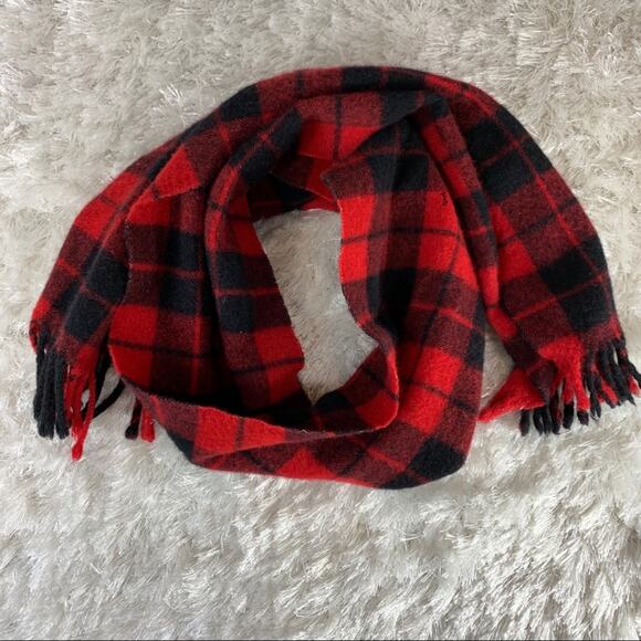 Vintage Wool Buffalo Plaid Red Black Scarf - Picture 2 of 3